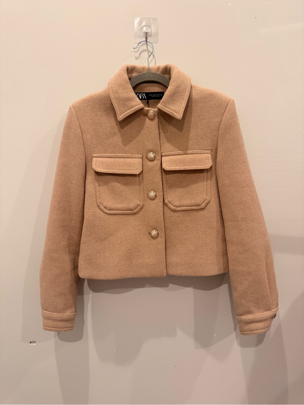 ZARA Camel Wool Blend Cropped Utility Jacket Size xs